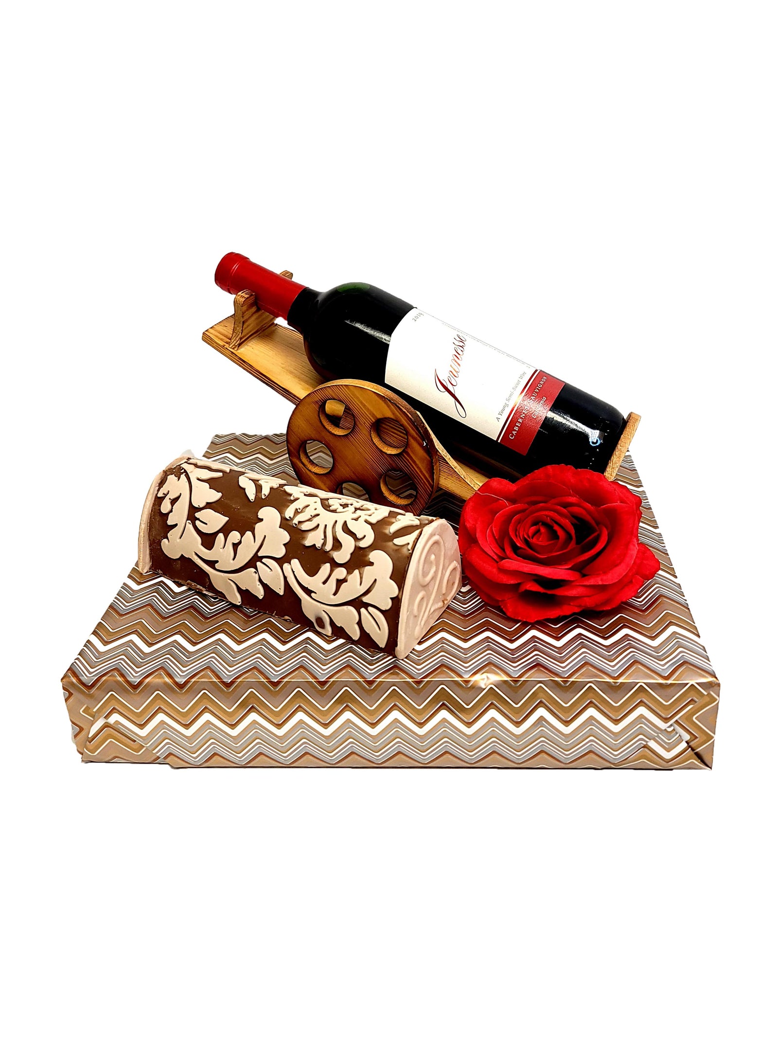 wood wagon wine holder arrangment