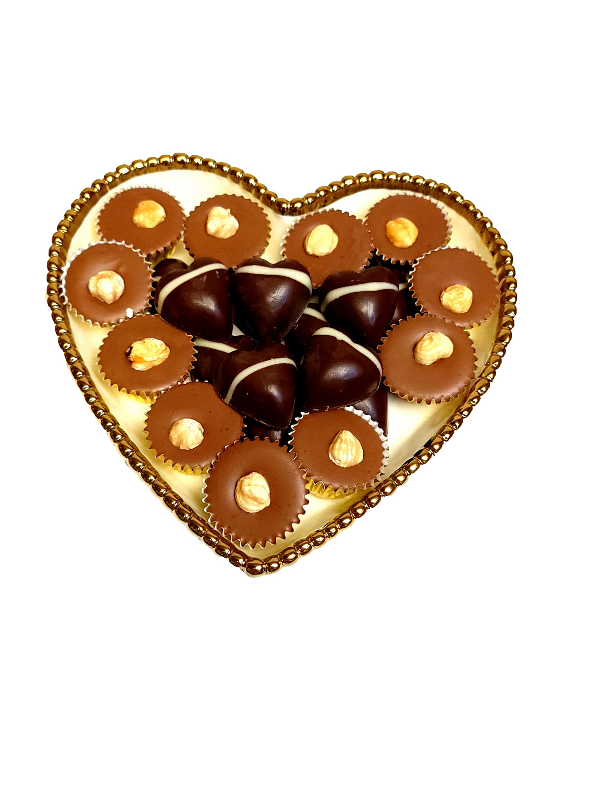 white and gold heart heart of chocolate