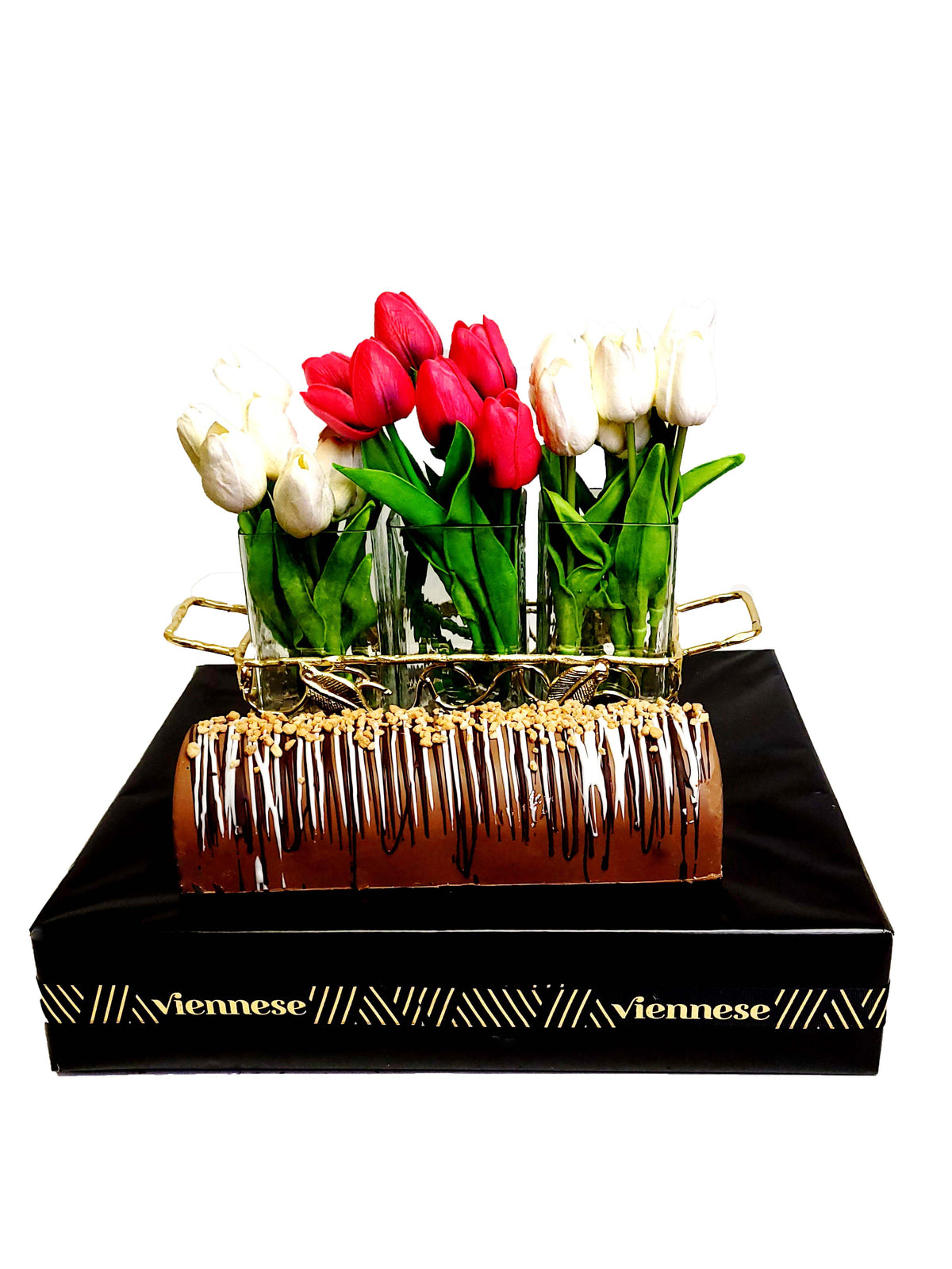 3pc cutlery holder glass and flowers arrangment