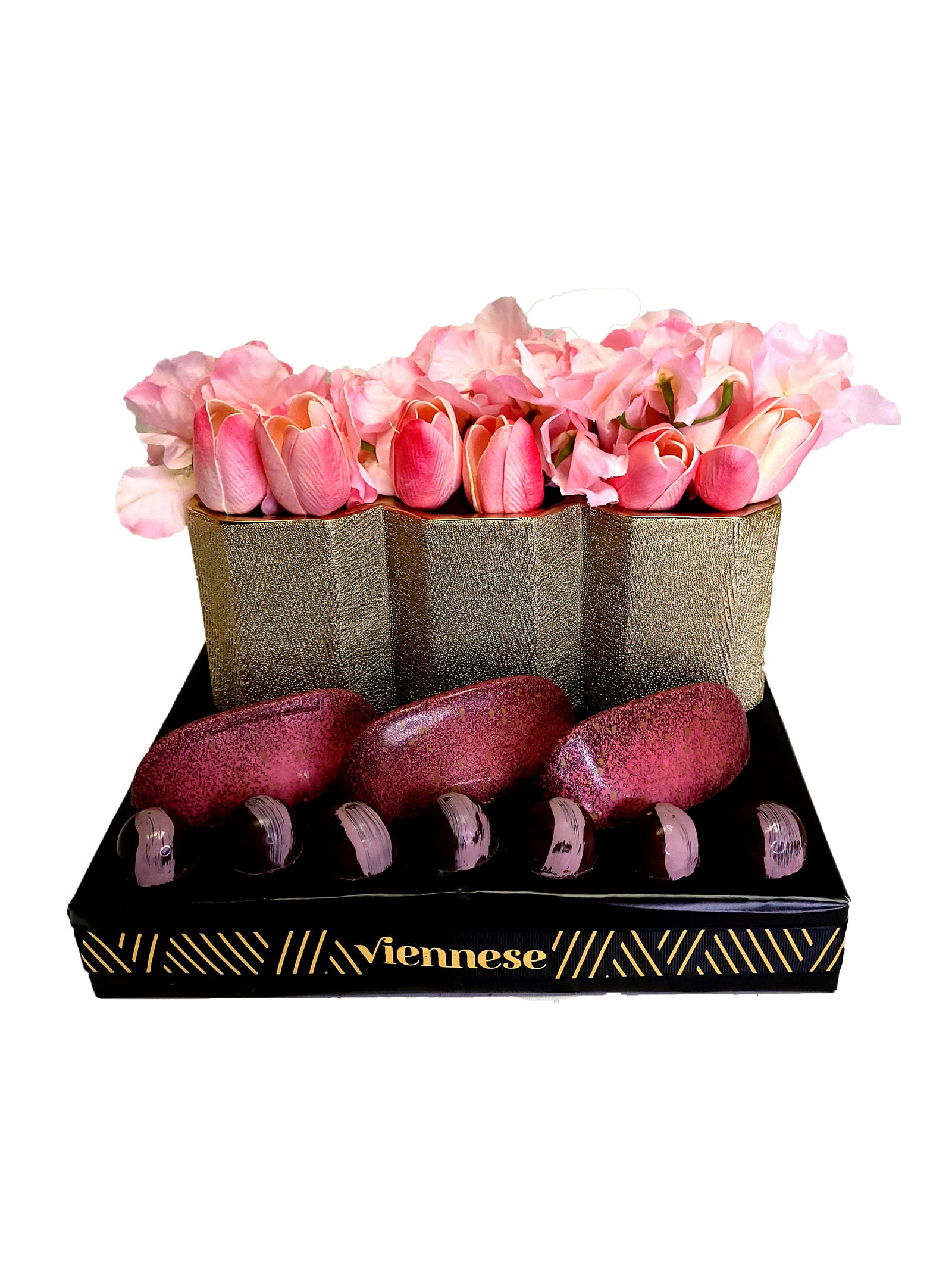 Gold Trio flower Chocolate Gift Arrangement