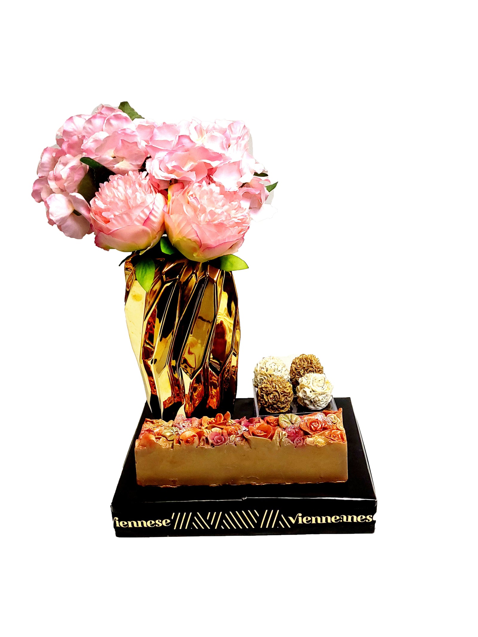 gold swival vass chocolate arrangment