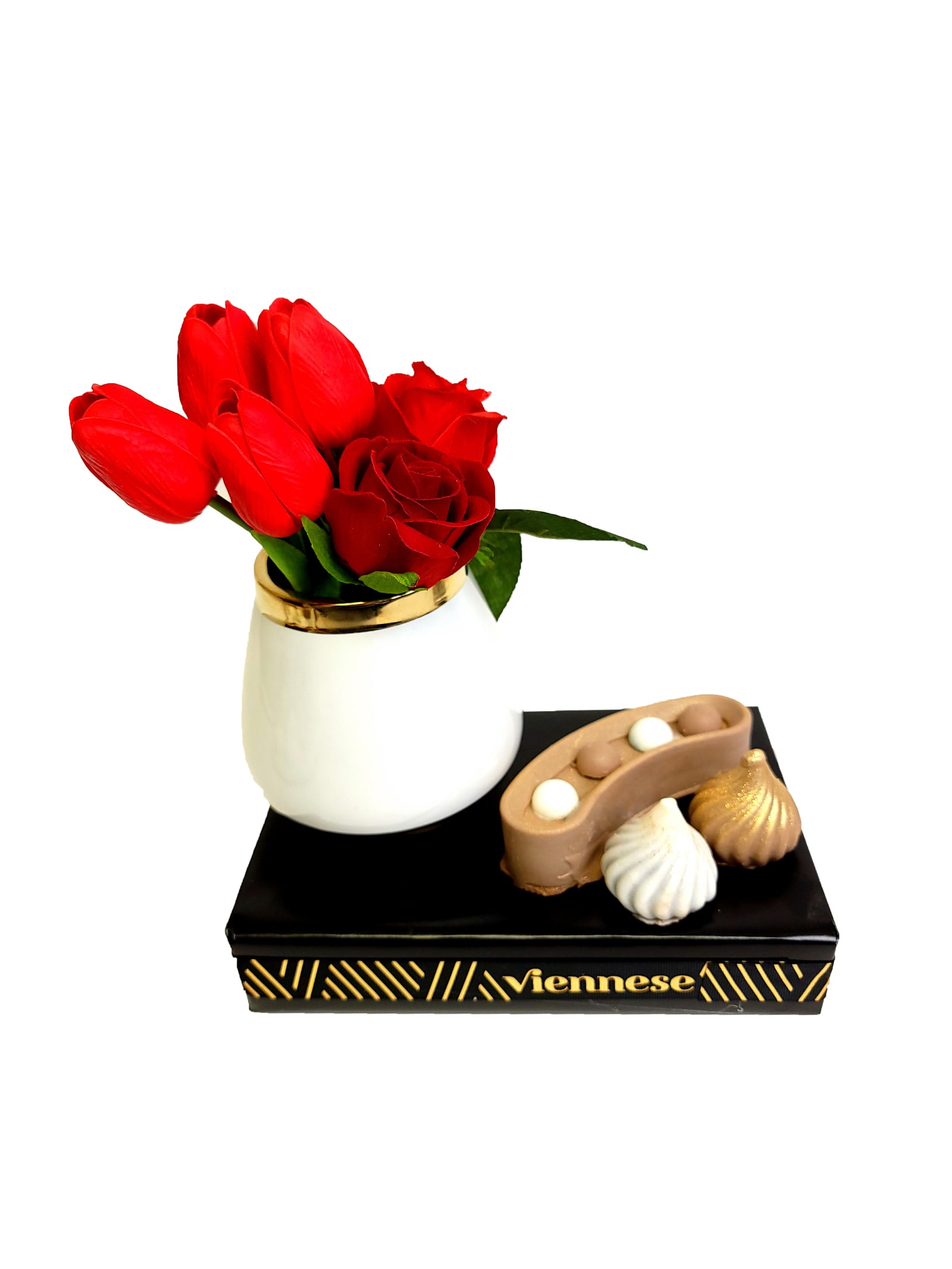 White and gold mini vass arrangment