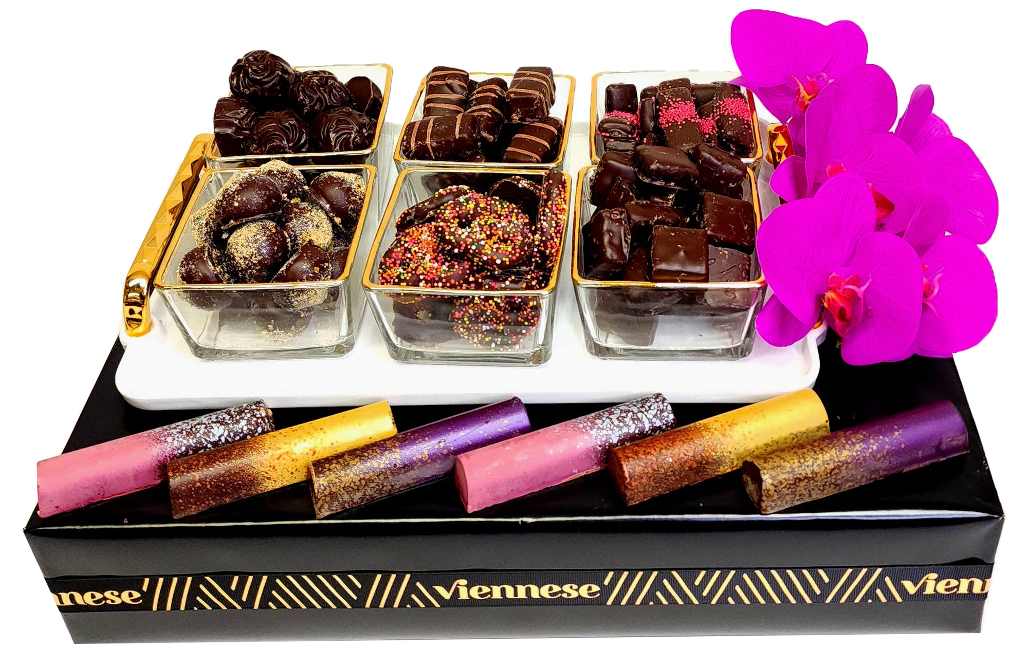 Chocolate Gift arrangement Elegant Tray with 6 Cups
