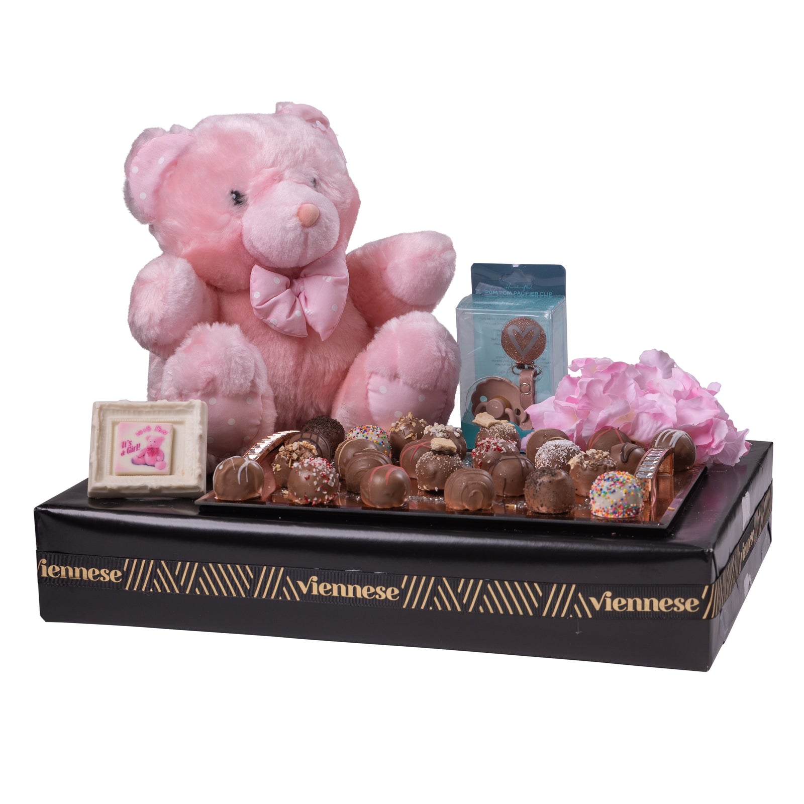 Baby Girl Large Dairy Chocolate Tray With Bear & Pacifier Clip Gift