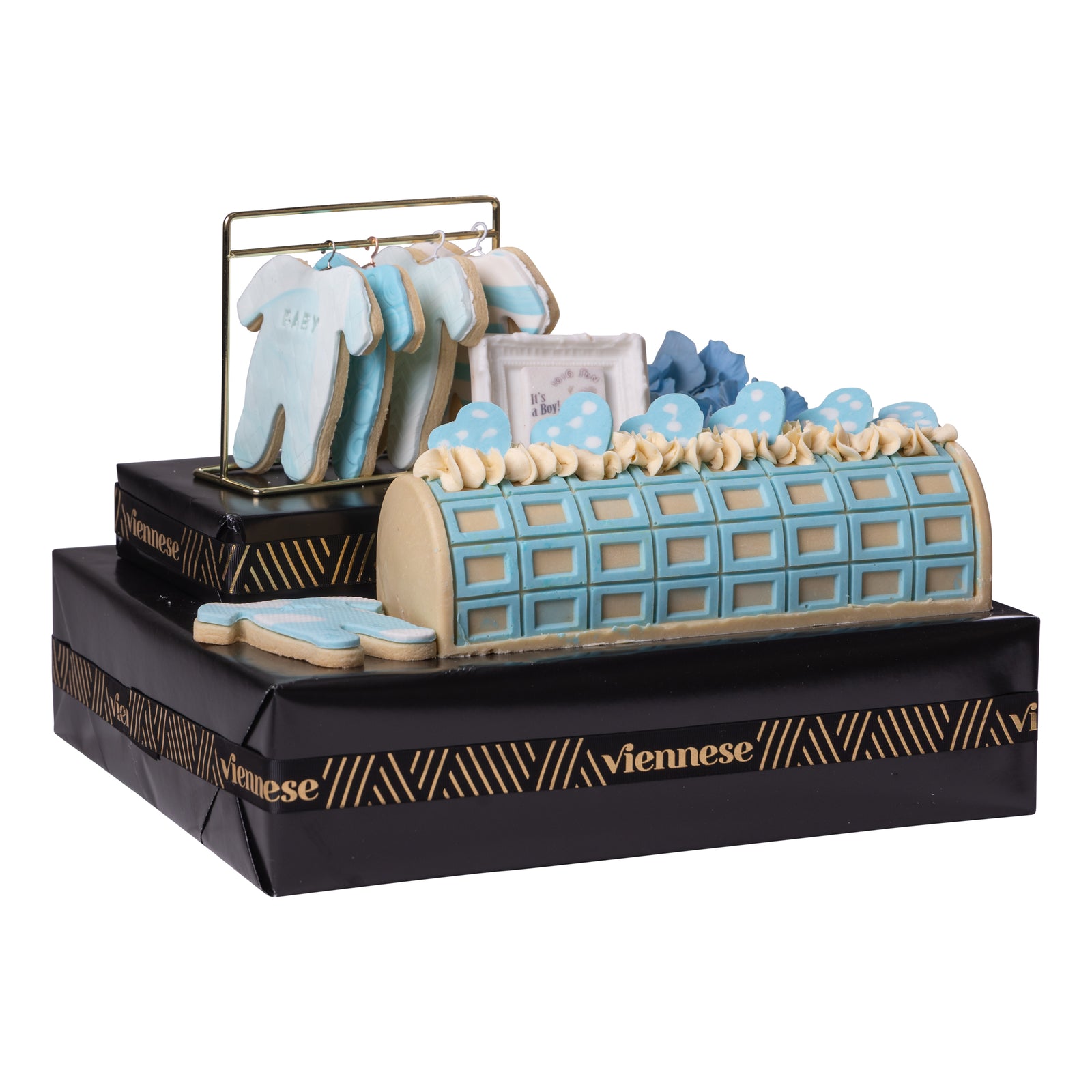 Baby Boy Chocolate Gift Arrangement With Baby Cloth Hanger Cookies